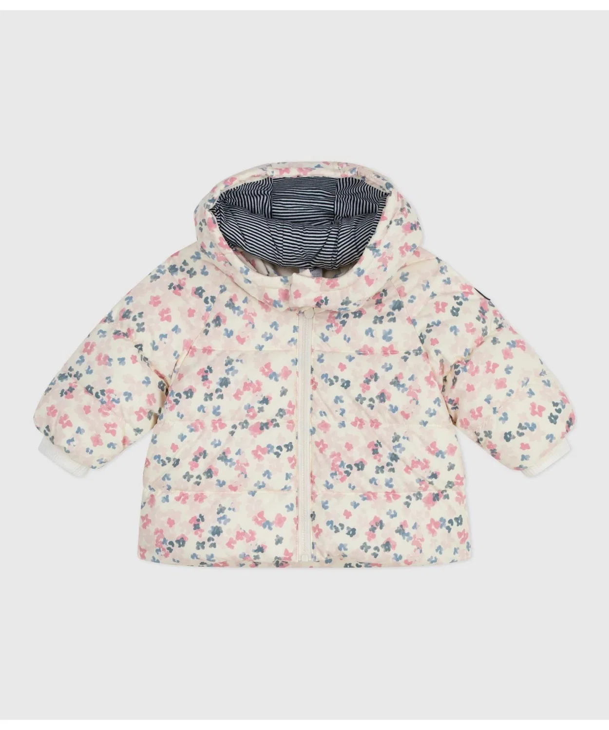 Детская куртка с капюшоном, стеганая, с цветочным принтом PETIT BATEAU, White