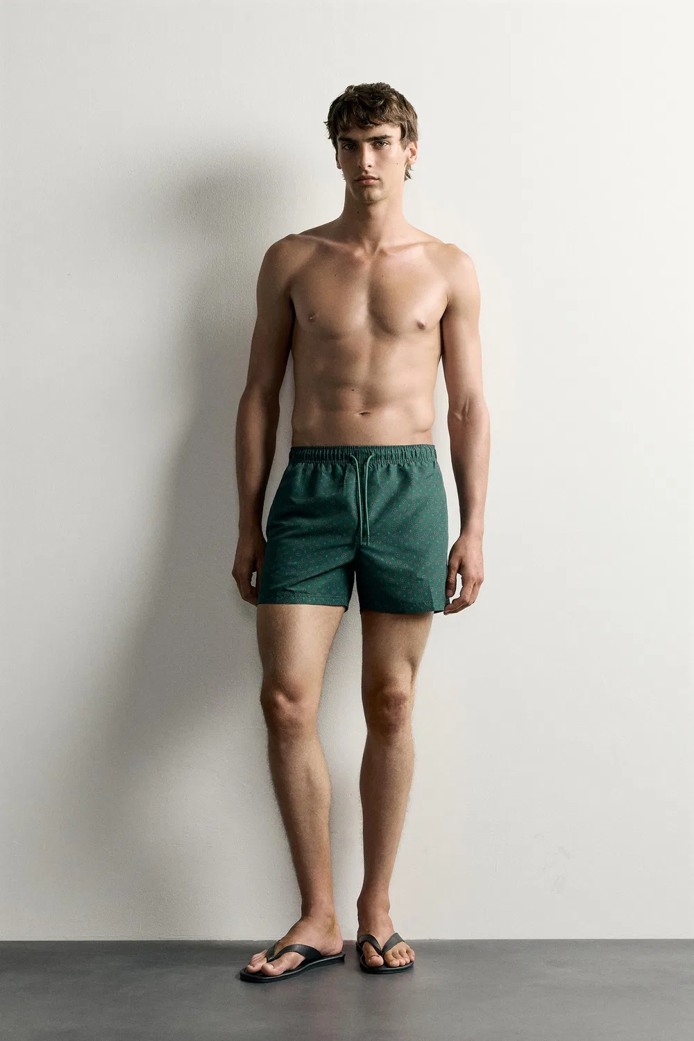 Плавки средней длины с геометрическим принтом ZARA, Bottle green