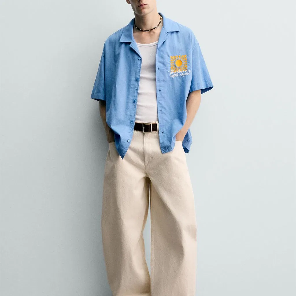Мужская рубашка синяя ZARA — фото 4