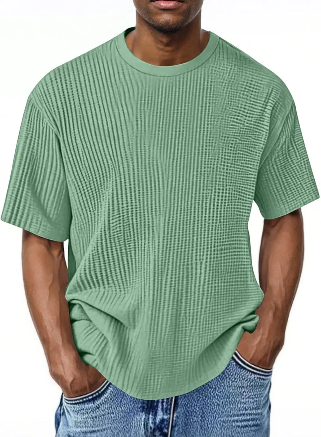 Мужская футболка с вафельной текстурой, свободный крой, Mint Green — фото 2
