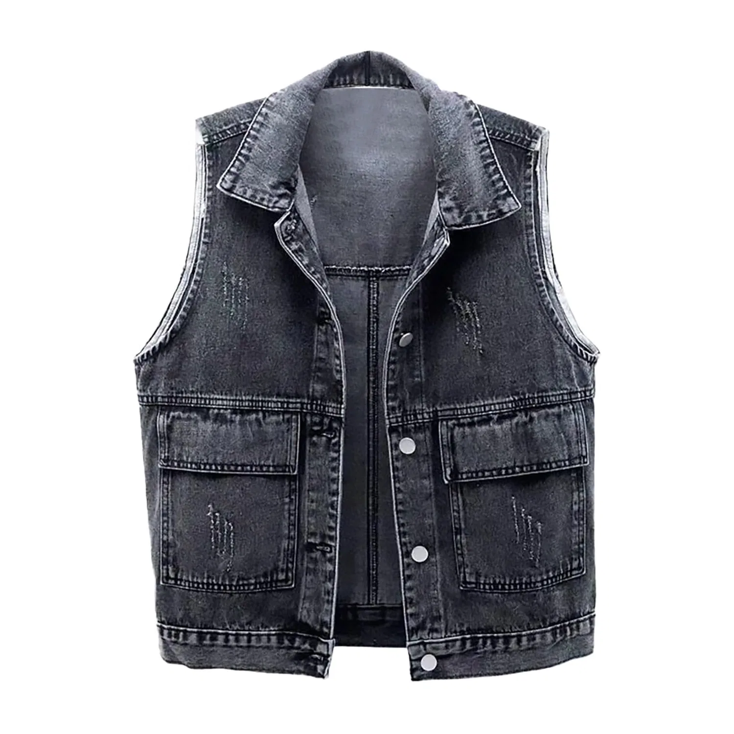 Женский джинсовый жилет без рукавов, dark grey — фото 4