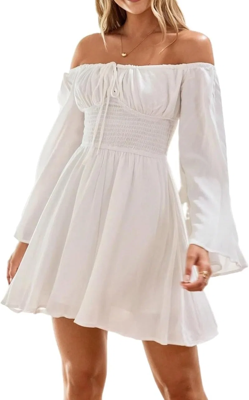 Женское элегантное платье с воланами Off Shoulder, White