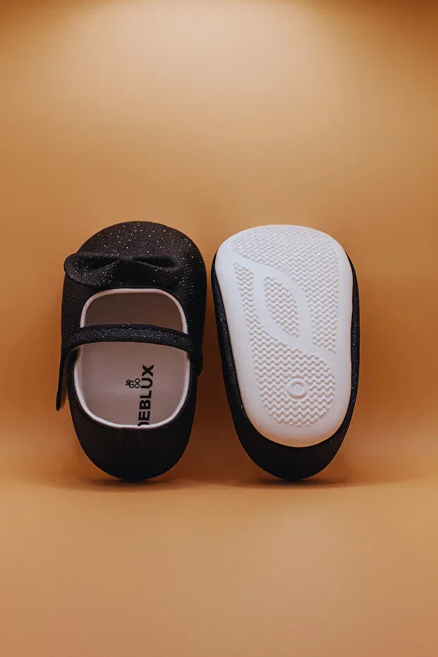 Детские балетки для девочек с блестками Glitter ballerina baby shoes with bow Bebluxbaby, Black — фото 4