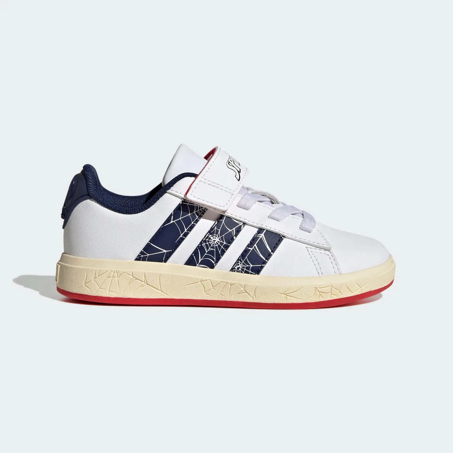 Детские кроссовки с принтом Marvel Spider-Man Grand Court Adidas, Weiss Dunkelblau Hellgelb