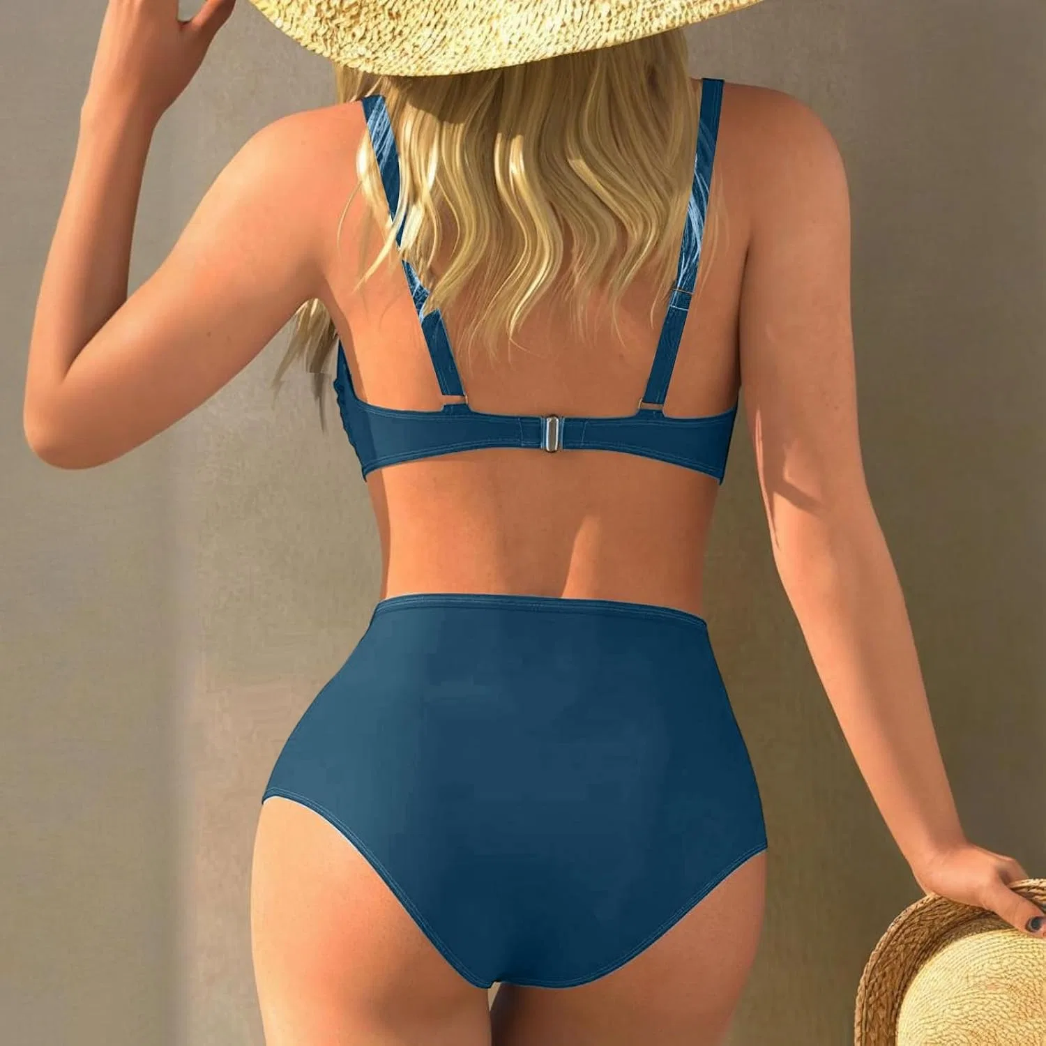 Женский купальный костюм с вырезами высокий талией 2-piece, Dark Blue — фото 2
