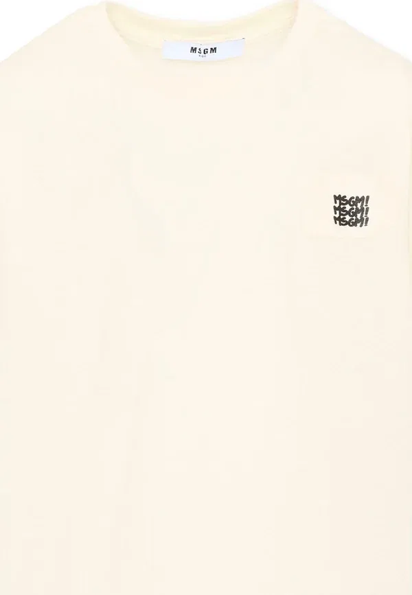 Футболка хлопковая Basic T-shirt Msgm Ivory, слоновая кость — фото 3