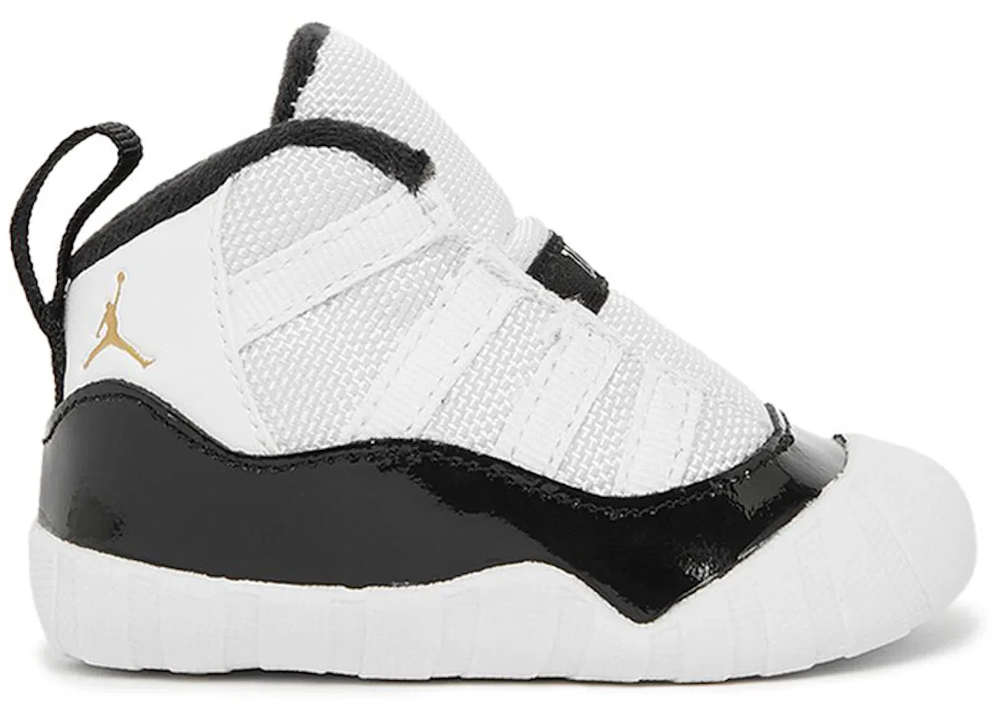 Детские пинетки-кроссовки с высоким блеском Jordan 11 Retro Crib Bootie, Black/White/Metallic Gold