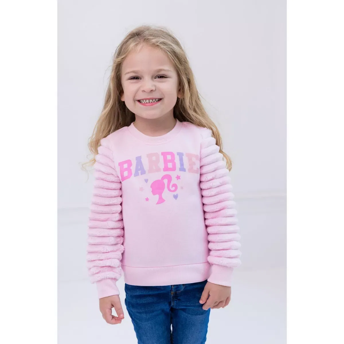 Детское платье-свитшот для девочек с длинным рукавом Barbie, Pastel Pink — фото 2