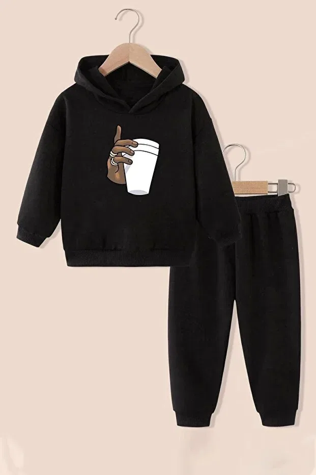 Детский комплект спортивного костюма для мальчиков с принтом Tupac Coffee Uyguntarz, Black