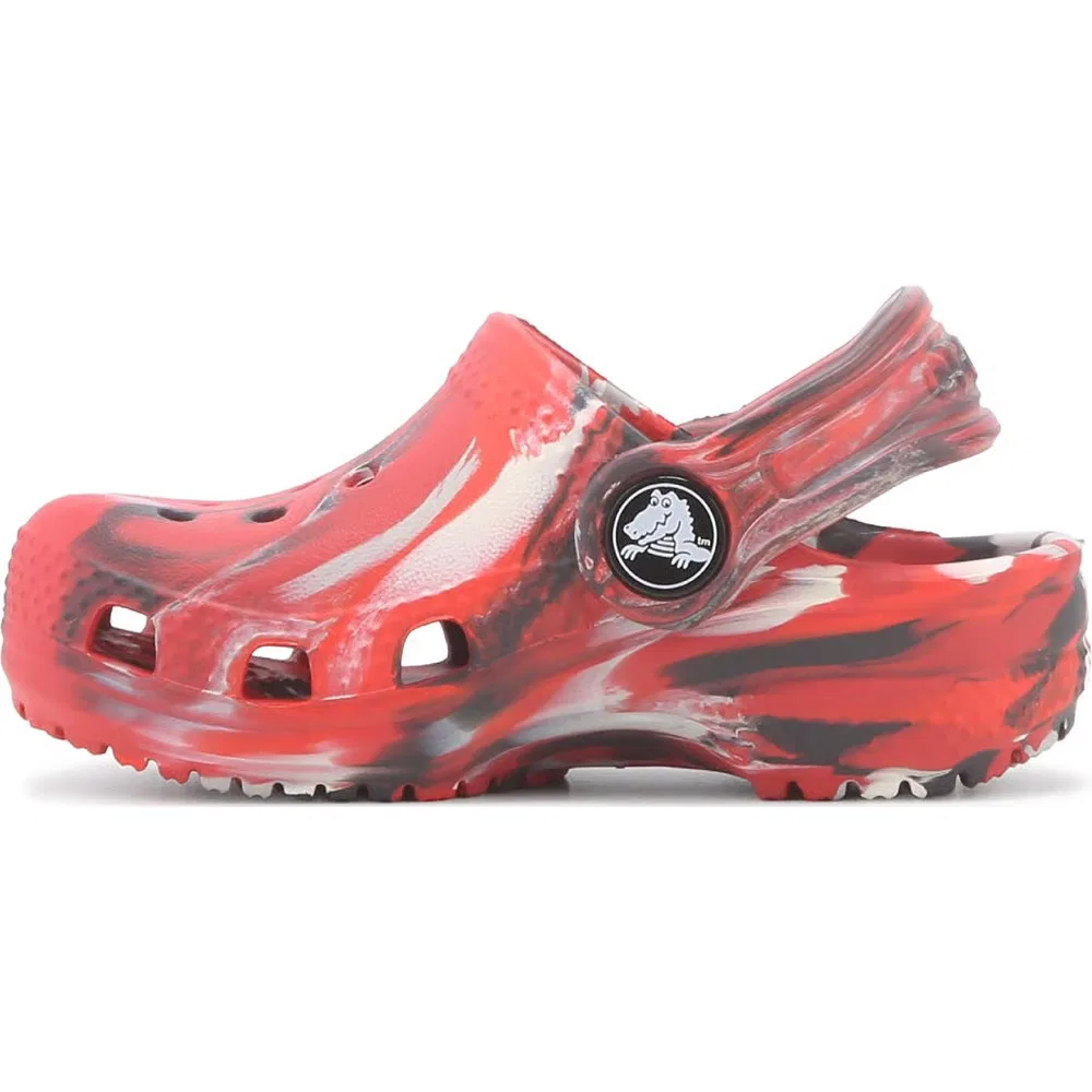Детские классические сабо с мраморным рисунком для малышей Crocs, Red/Black Marble — фото 3