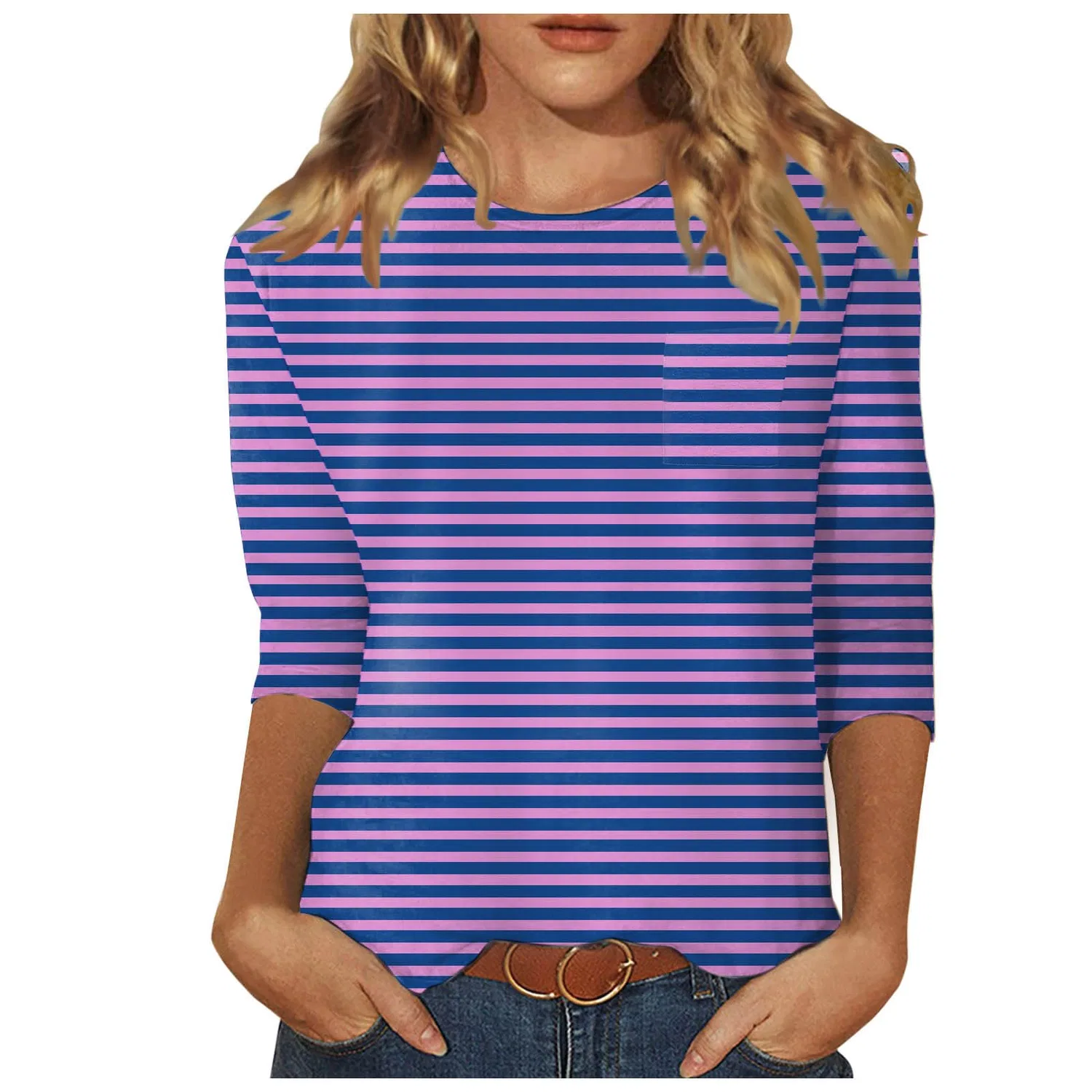 Женская футболка с V-образным вырезом Colorful Gradient Geometric Print, бренд, Violet-5