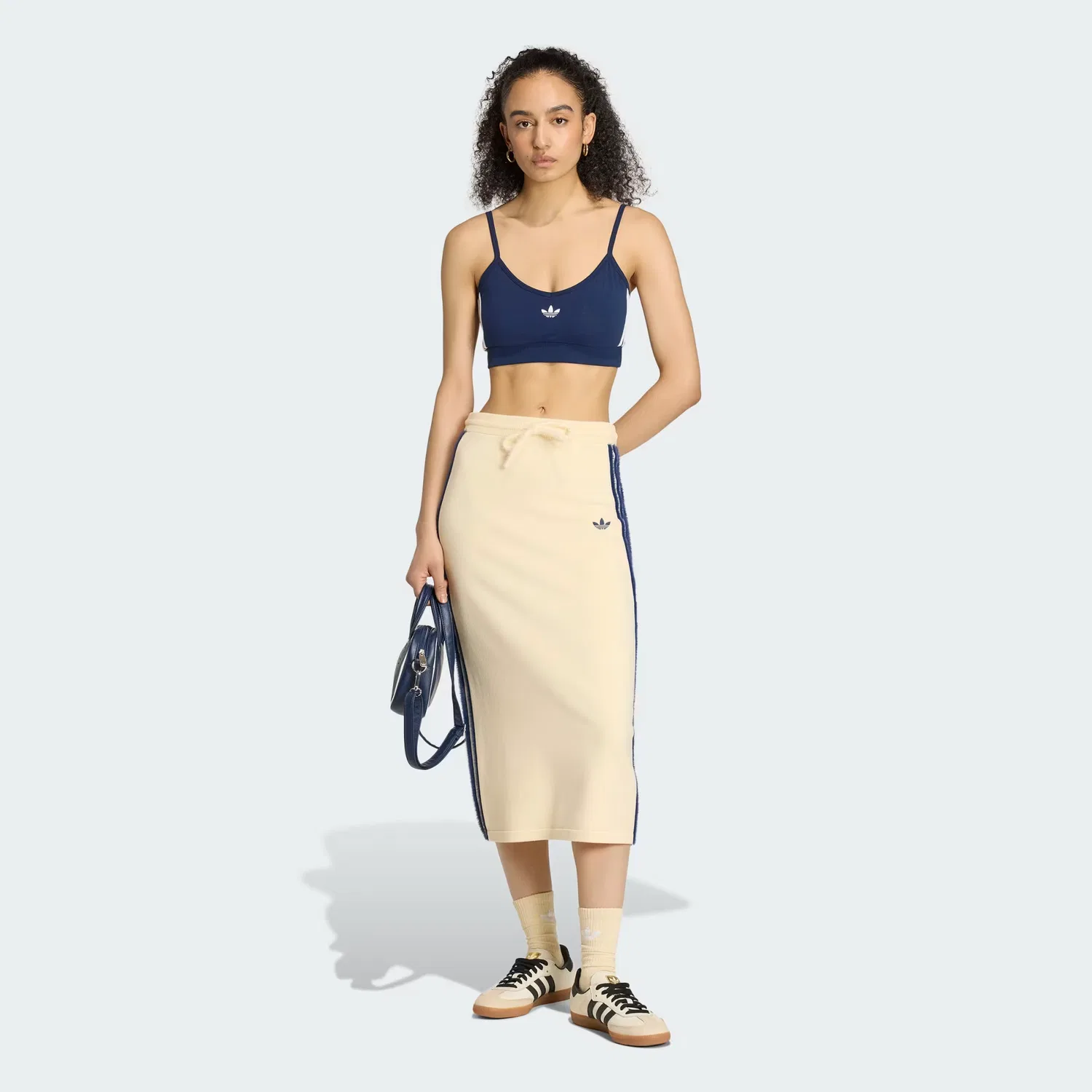 Женская вязаная юбка с эластичным поясом Knitted Skirt Adidas Originals, теплый ванильный/темно-индиго — фото 3