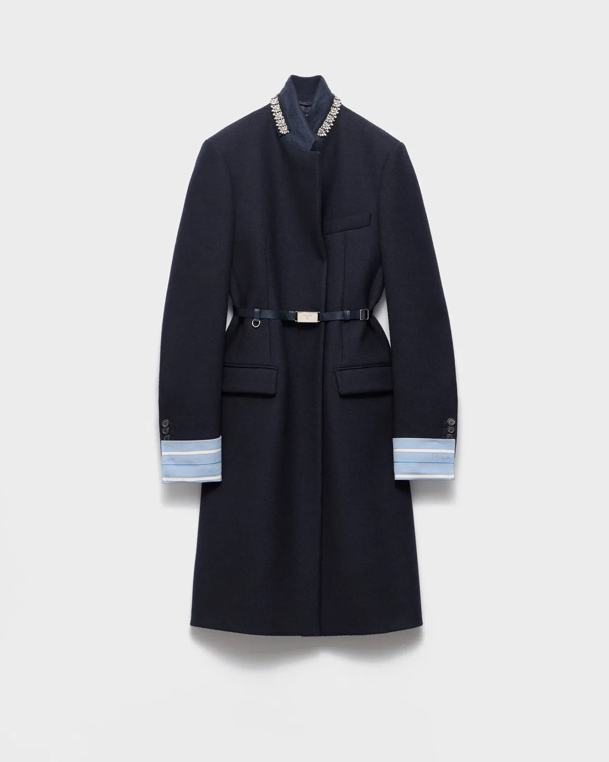 Двубортное пальто с вышивкой Prada, синий