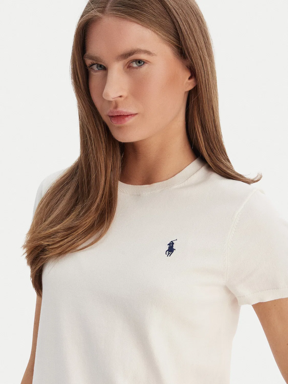 Женская футболка цвета экрю приталенного кроя Polo Ralph Lauren, кремовый — фото 4
