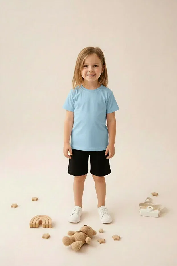Детский комплект футболки и шорт для девочек Sportivea, Baby Blue-Black — фото 2