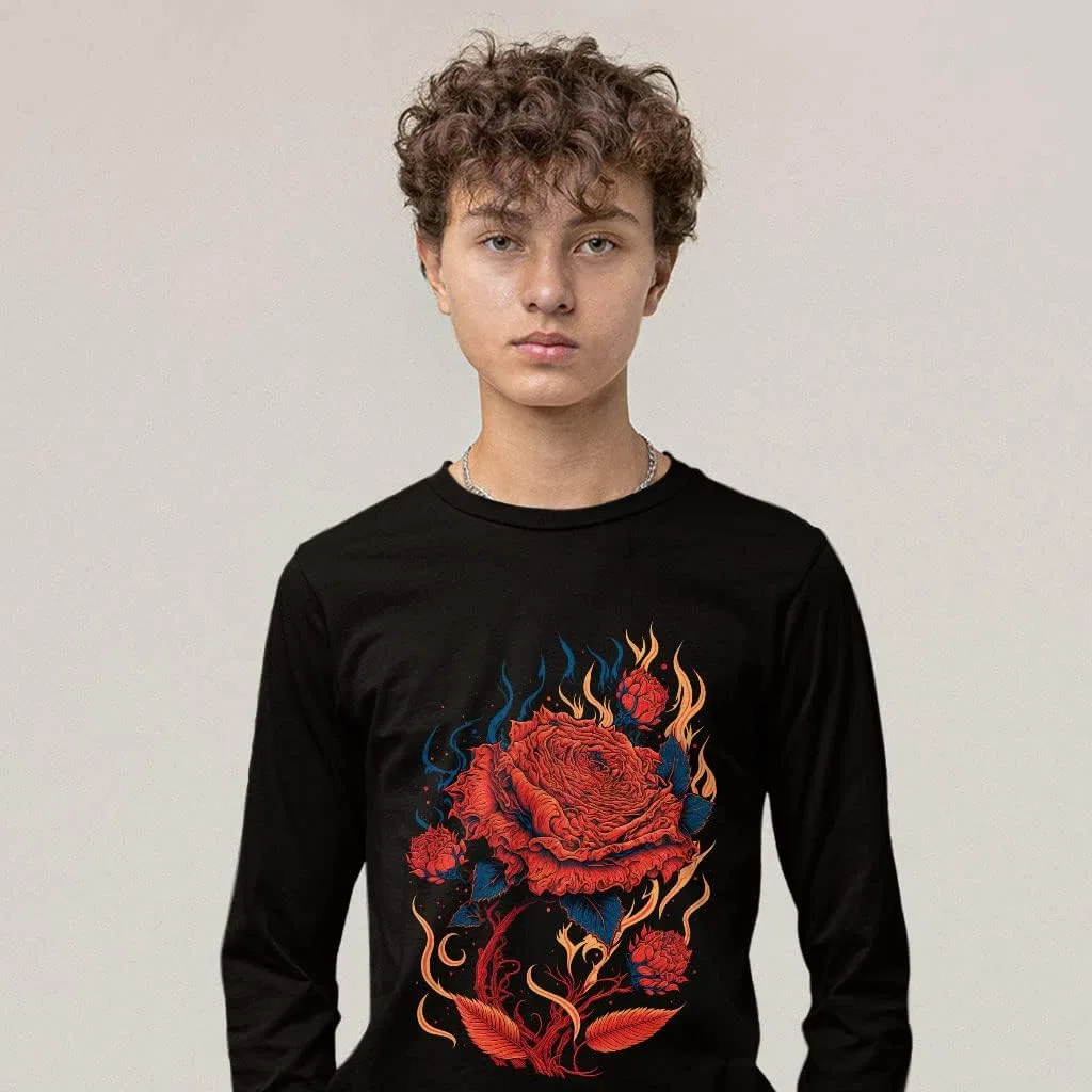 Футболка с длинным рукавом с цветочным принтом Flame Design, Black — фото 2