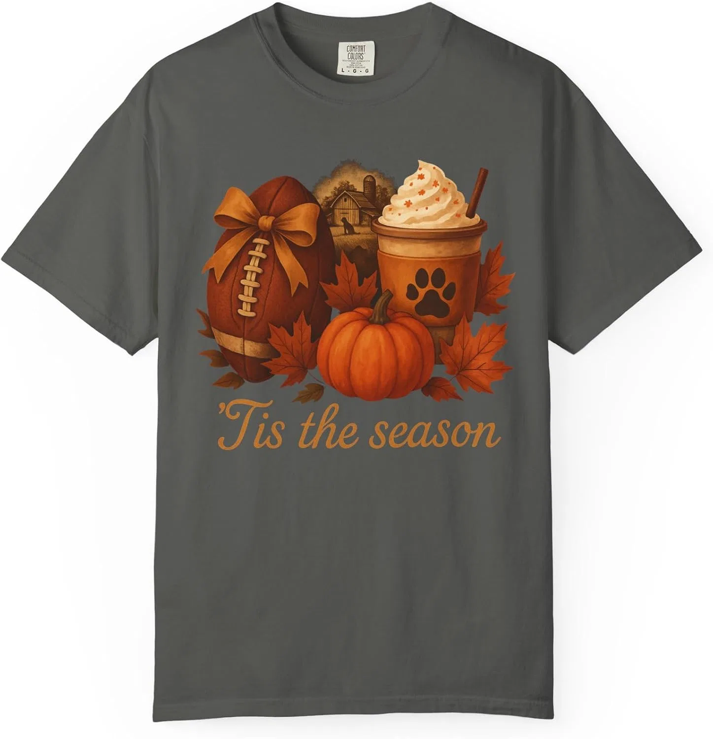 Женская футболка с принтом тыква и лапа Pumpkin Spice Paw Print Football Top, Pepper