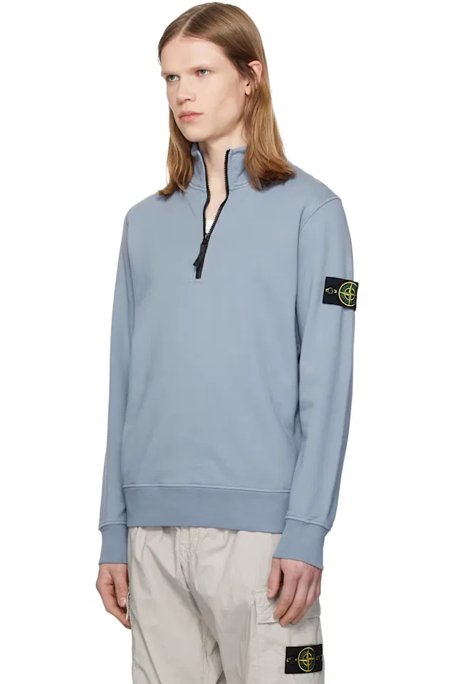 Синий свитшот из органического хлопка с начесом Stone Island — фото 4