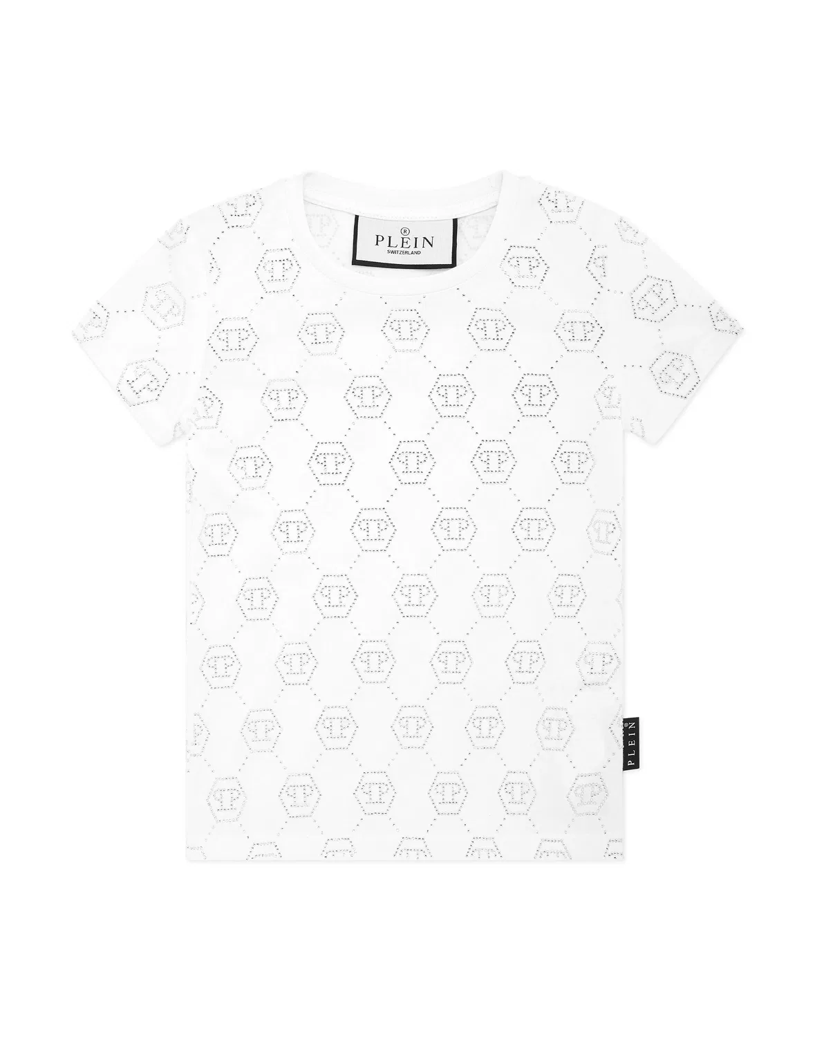 Детская футболка с принтом монограммы и стразами Monogram Strass PHILIPP PLEIN, White