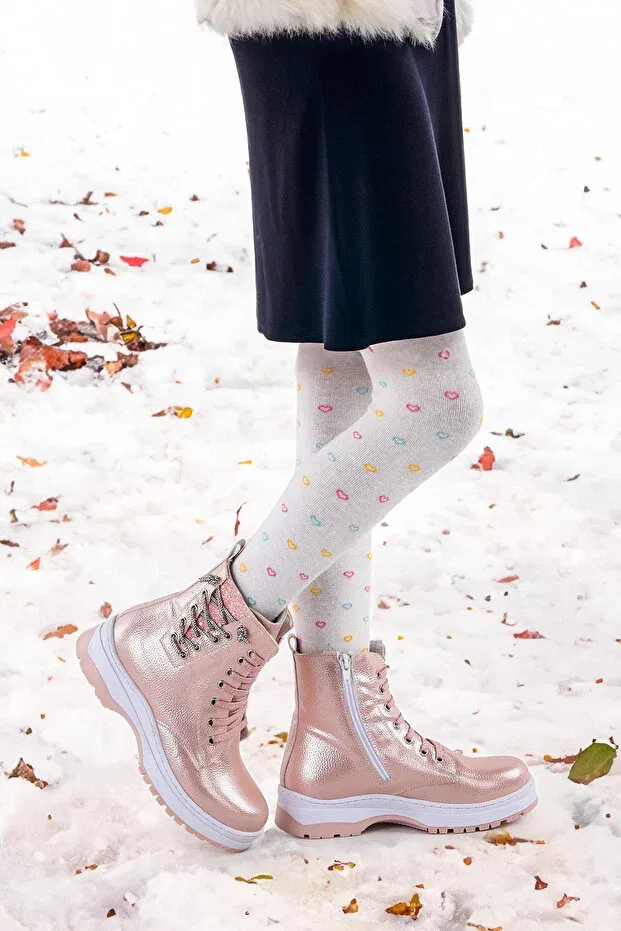 Детские ботинки для девочек с коротким каблуком Thermo sole girl's boots 621 vakko stoned Kiko Kids, Powder — фото 3