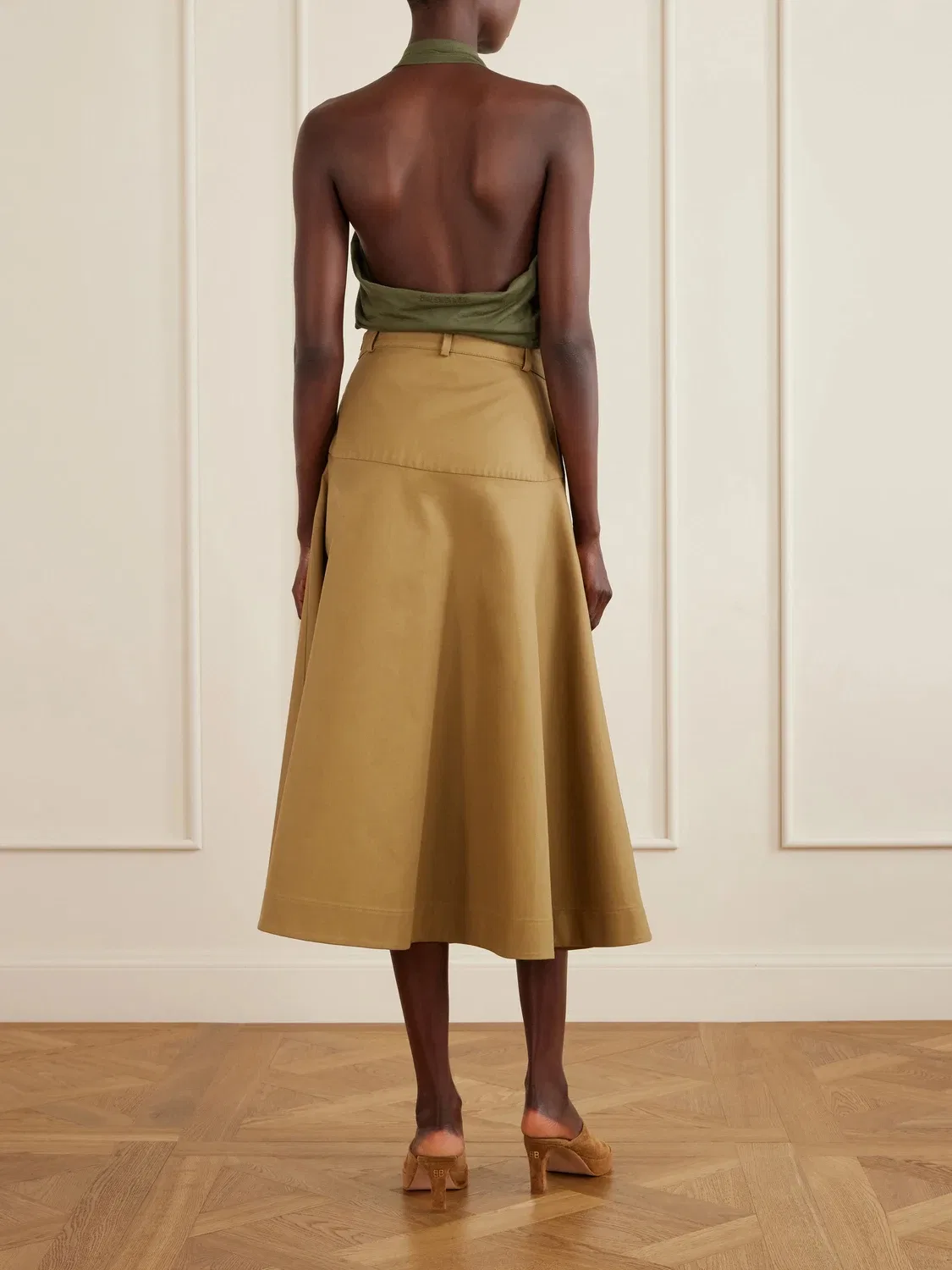Хлопковая юбка миди А-силуэта BALENCIAGA, коричневый — фото 3