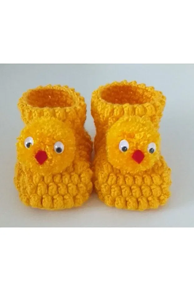 Детские вязаные пинетки для новорожденных с моделью Civciv yüz knitted baby booties Oyuncakpark, Yellow