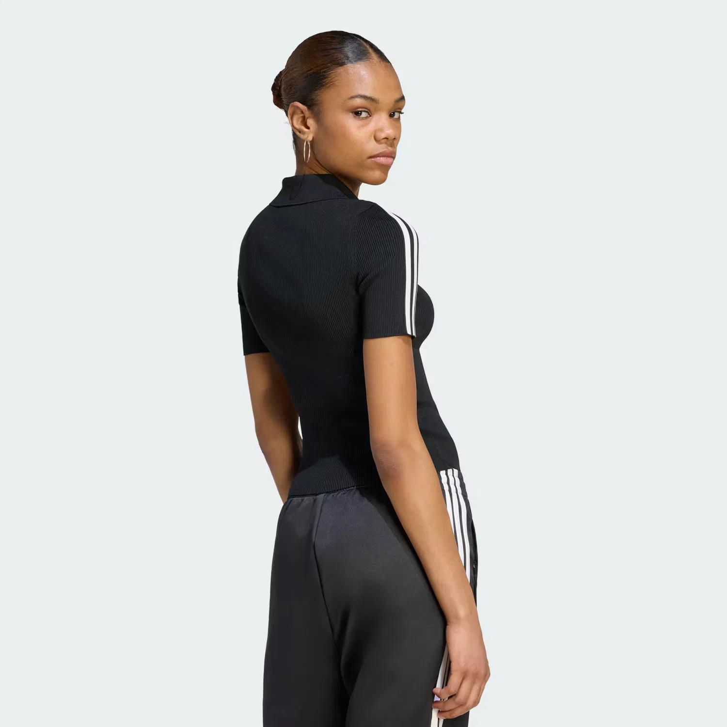 Женская футболка с воротником-стойкой Tech Rib Cali Tee Adidas Originals, черный/белый — фото 3