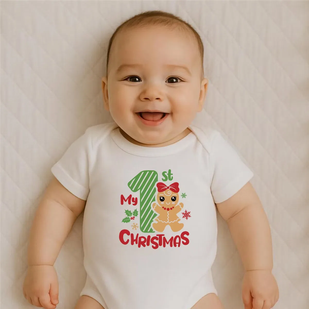 Боди-комбинезон с принтом My First Christmas Gingerbread Girl Everyday Kids, White — фото 3