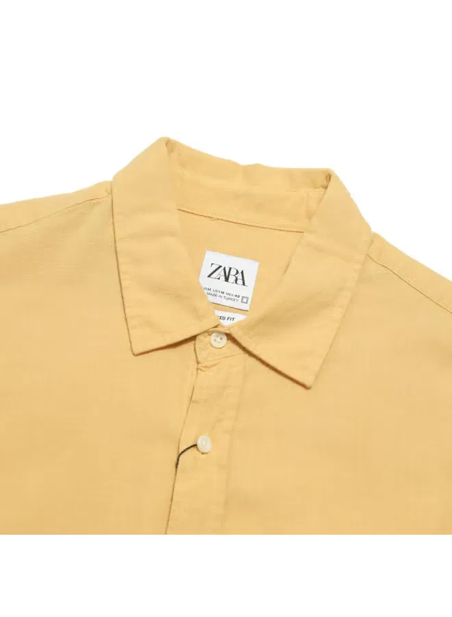 Рубашка классическая с длинным рукавом Zara, золотисто-желтый — фото 4