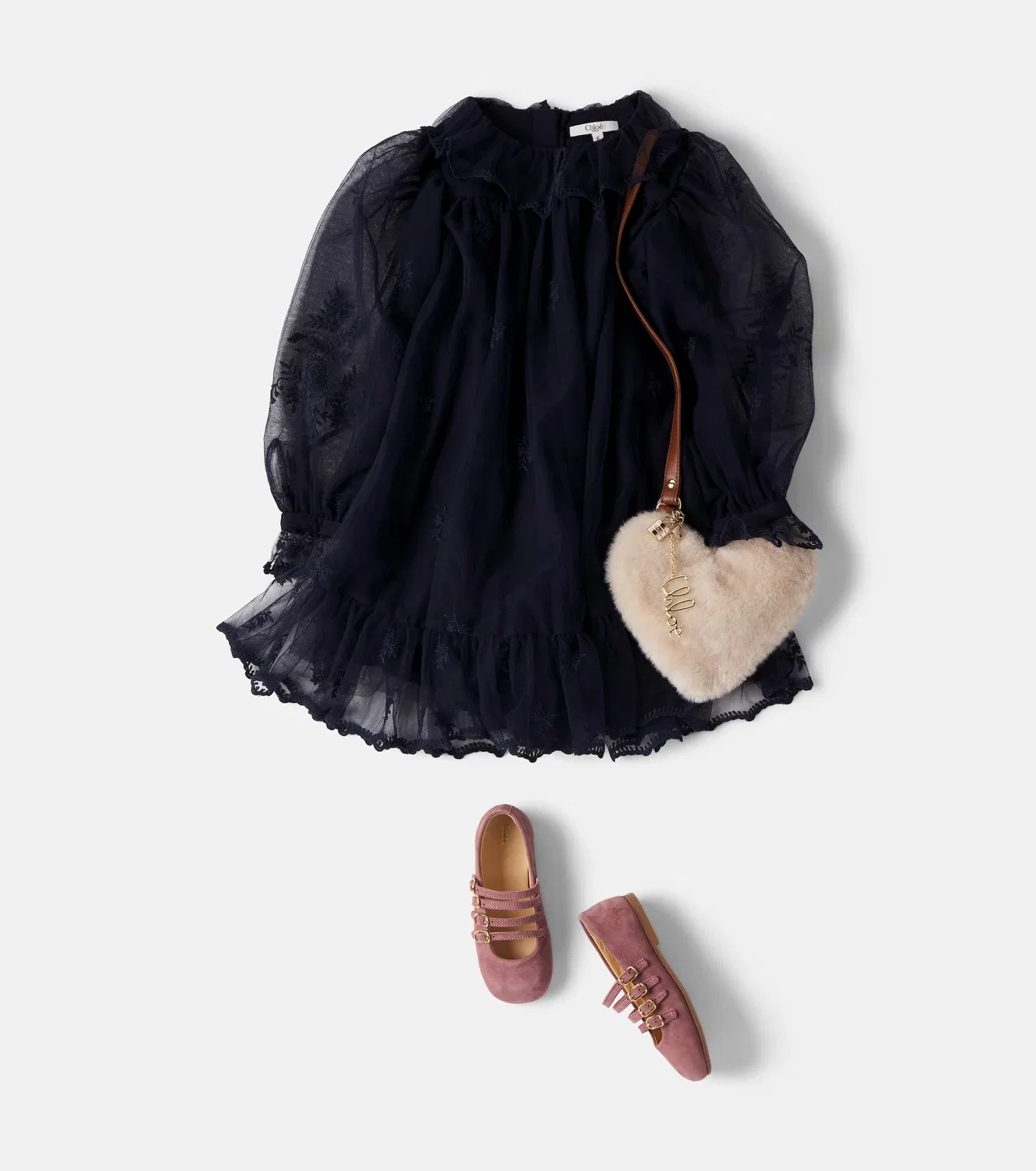 Нарядное платье с вышивкой Chloé Kids, синий — фото 2
