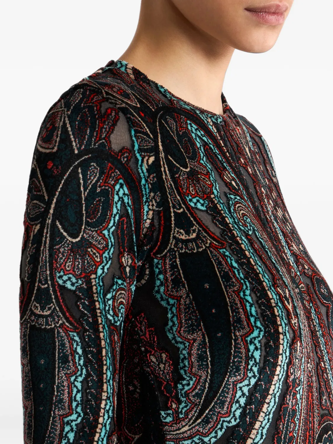 Свитер из жаккардовой синели с узором пейсли Etro, серый — фото 4