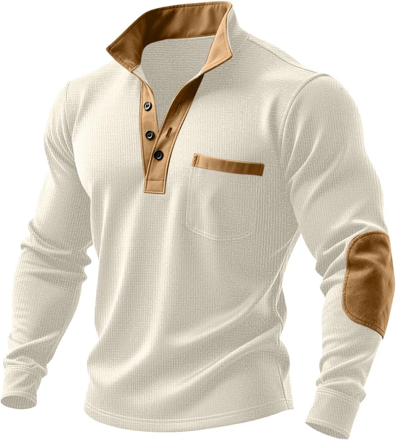 Мужская футболка с длинным рукавом и воротником-стойкой Generic, Beige
