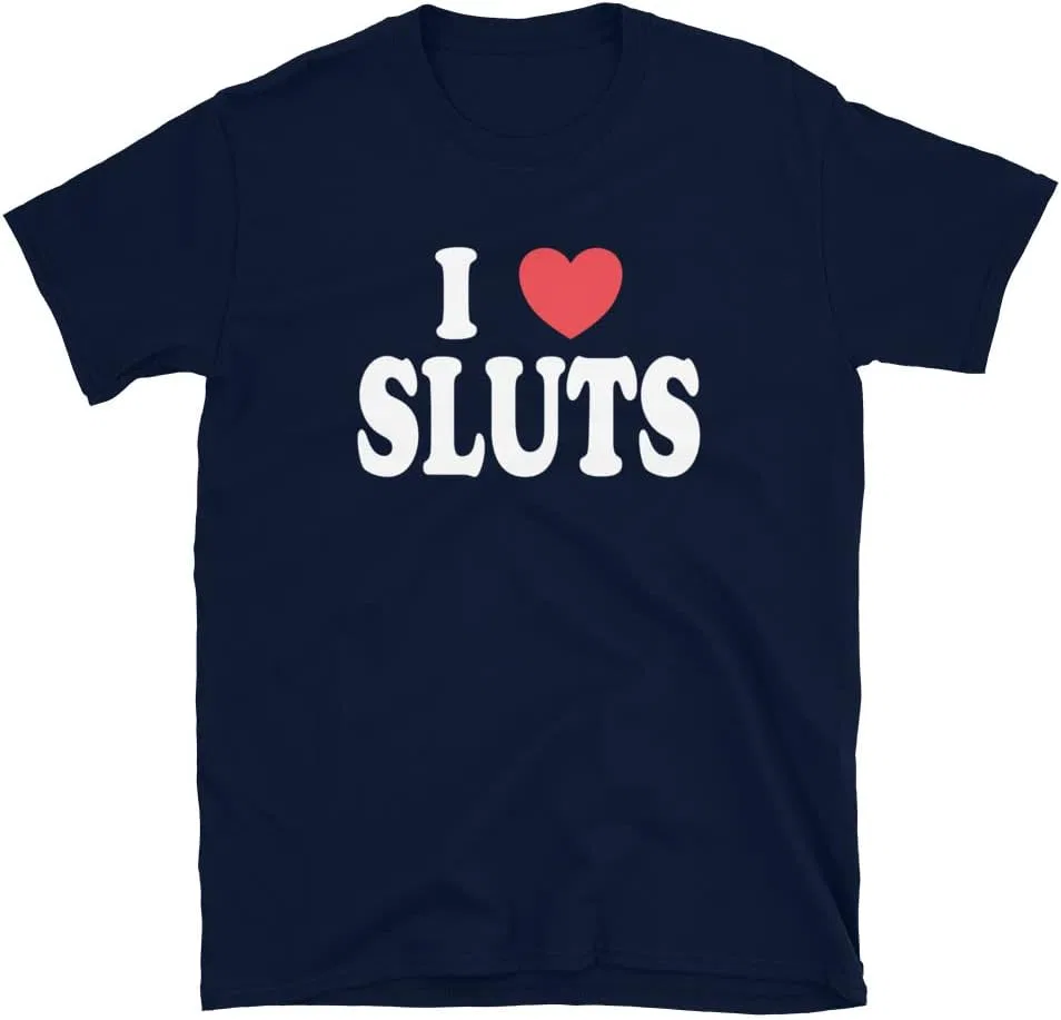 Мужская футболка с принтом I Heart Sluts, тёмно-синий