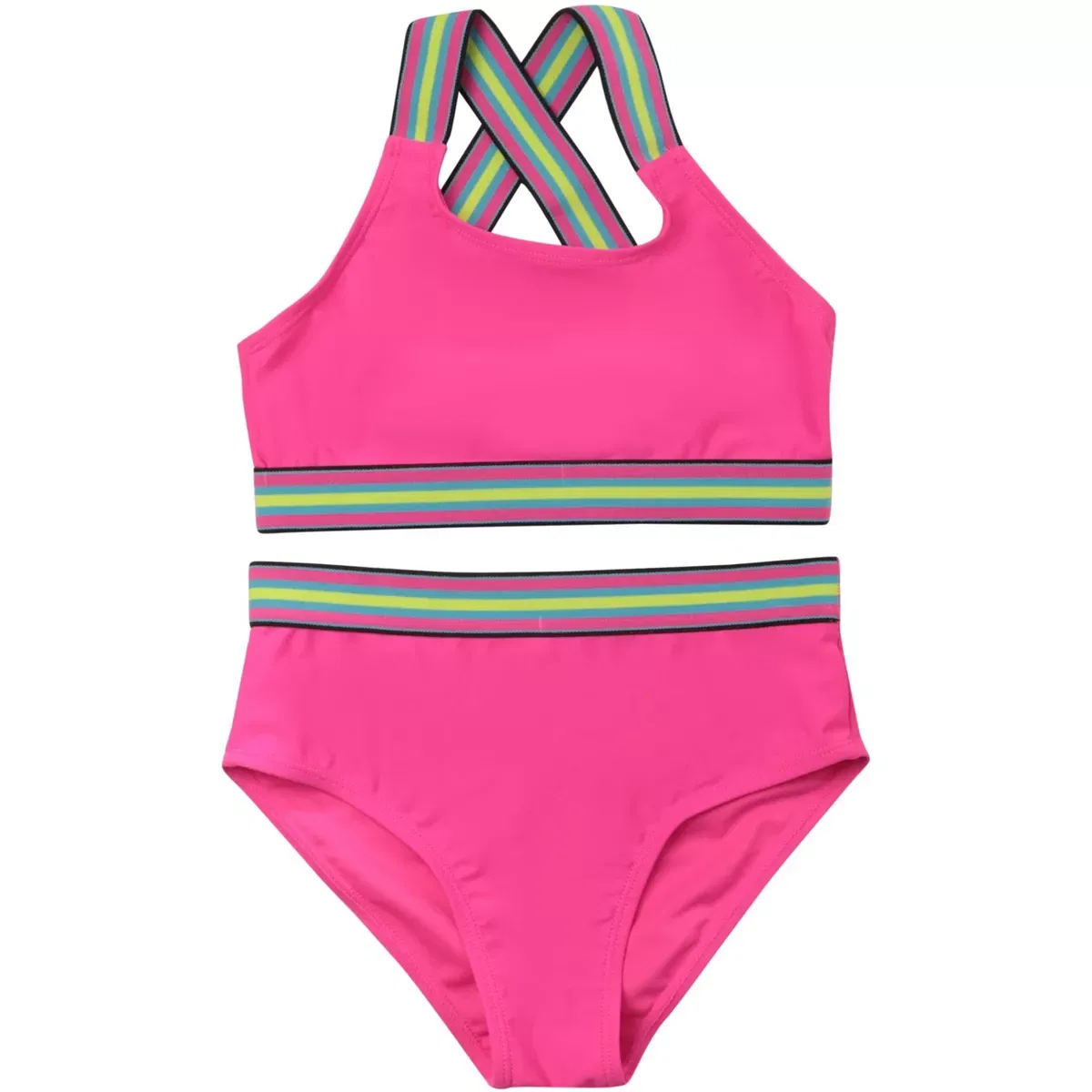 Детский комплект бикини для девочек с принтом Just Love, Fuchsia With Neon Trim