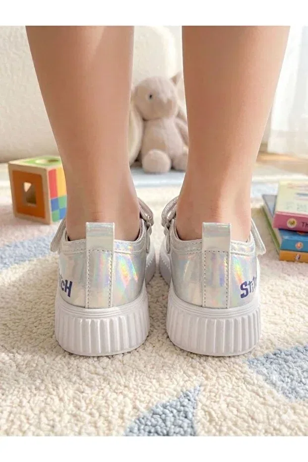Детские балетки для девочек с принтом Stitch Surpie Shoes, Silver Hologram — фото 3