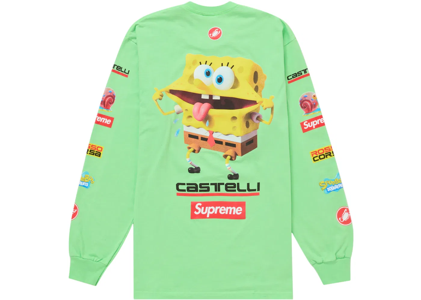 Мужская футболка с длинным рукавом с принтом Supreme SpongeBob Castelli Racing Tee, Green