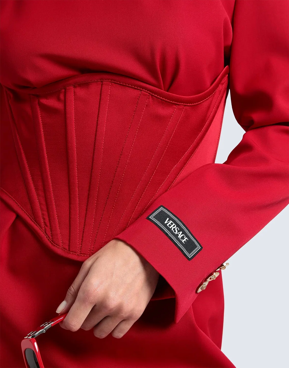 Женское мини-платье-трапеция из шерсти Cool Wool Versace, красный — фото 4