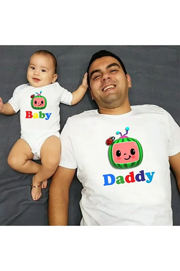 Детская футболка с принтом для мальчиков Cocomelon daddy baby tshirt zipın Venüsdijital, White