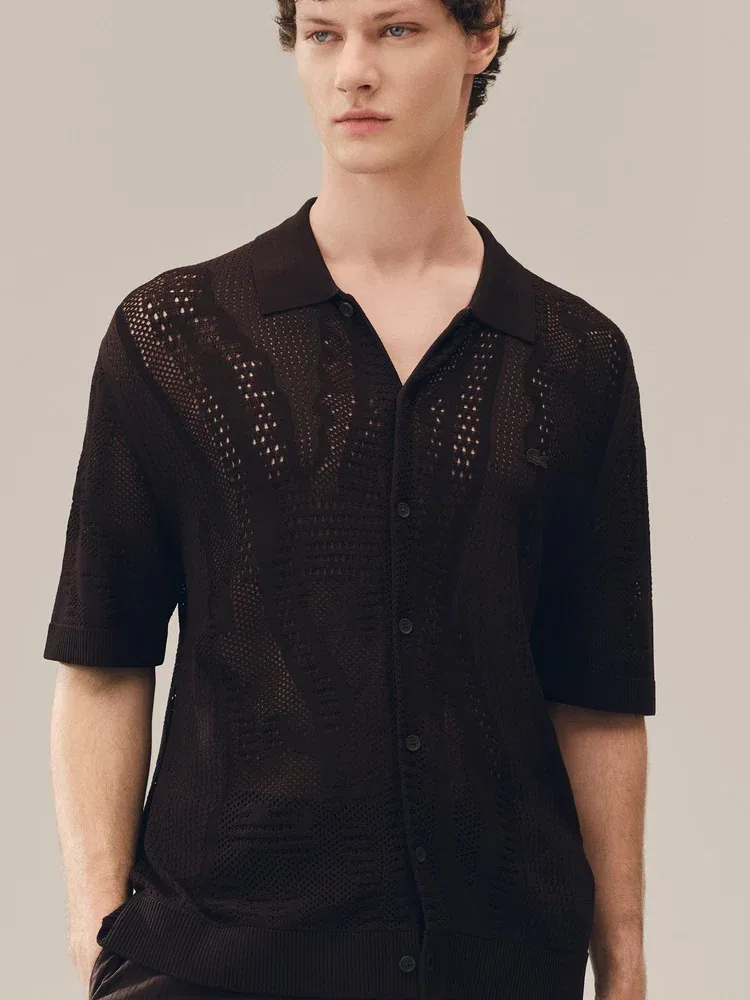 Кардиган из жаккардовой сетки с крокодилом LACOSTE, Antique Gold