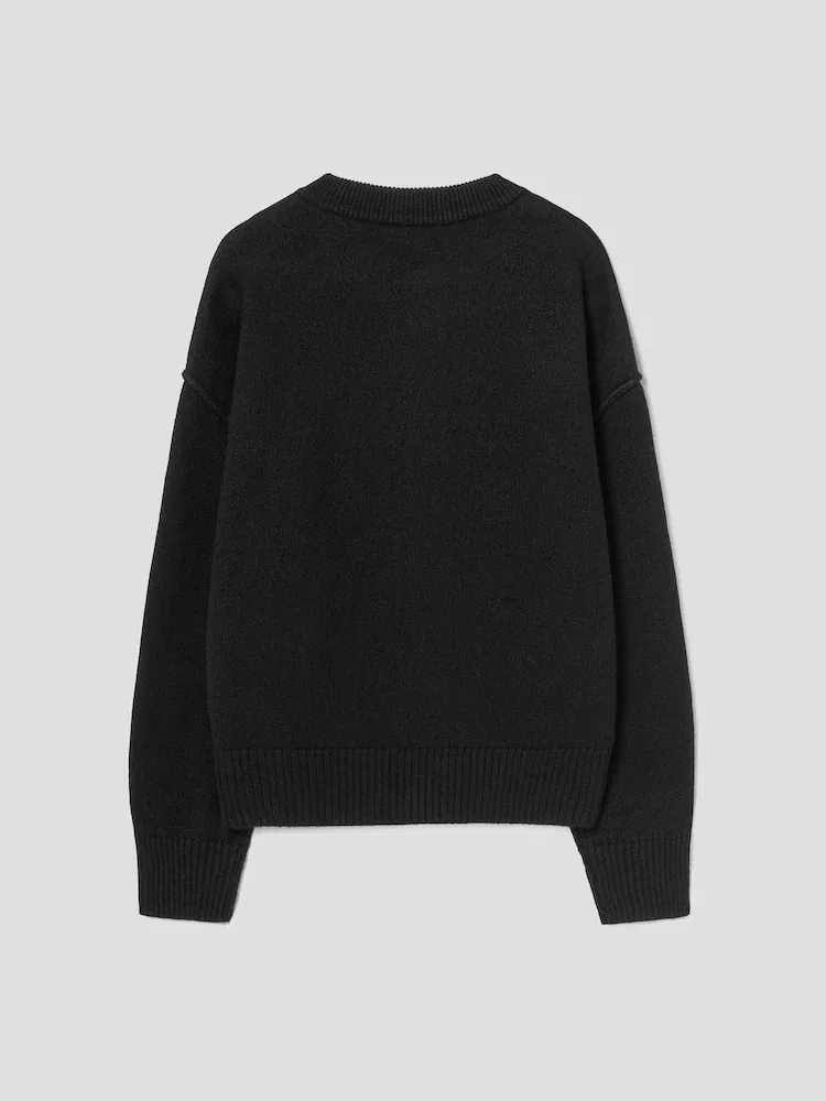 Кардиган с интарсией и фетровым логотипом Adc Intarsia Felted Crewneck AMI PARIS, Black — фото 2