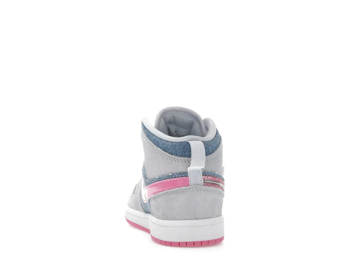 Детские кроссовки Lifestyle Jordan 1 Mid SE Denim Sequin Jordan, Cobalt Bliss/White/Pink Glow — фото 4