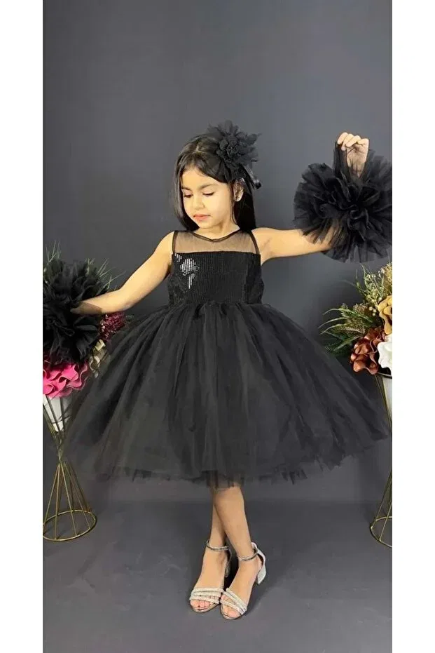 Детское платье для девочек с пайетками Delfini Kids, Black — фото 4