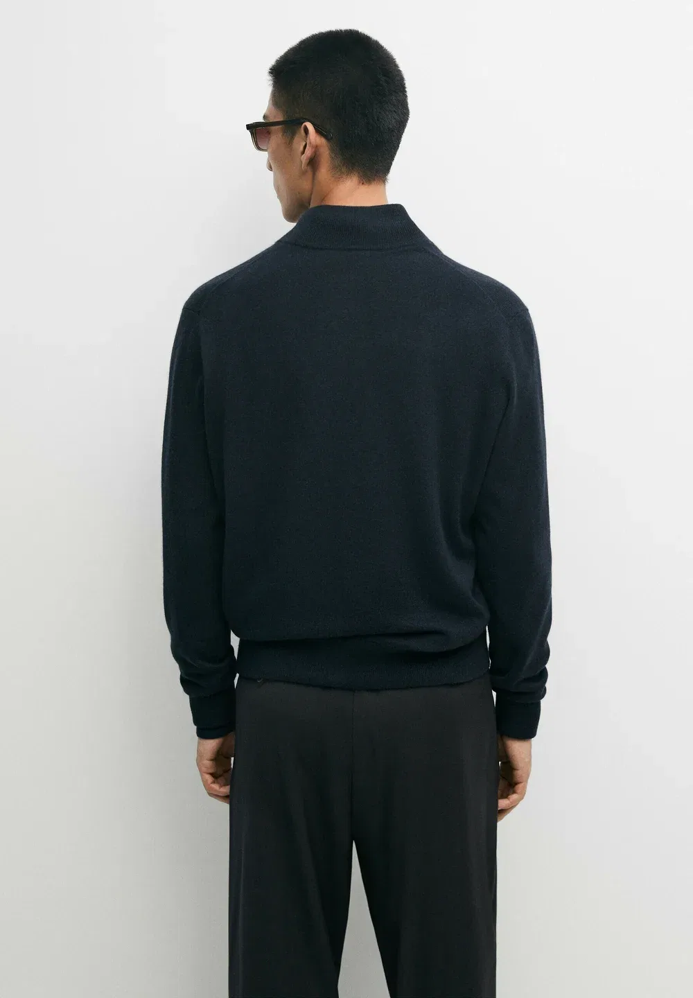 Вязаный кардиган на молнии из 100% кашемира - кардиган Massimo Dutti, Mottled Dark Blue — фото 3