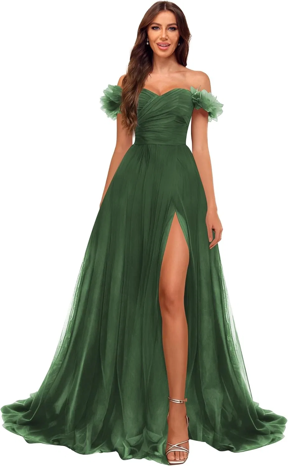 Женское вечернее платье с воротником-лодочкой MS44, Emerald Green