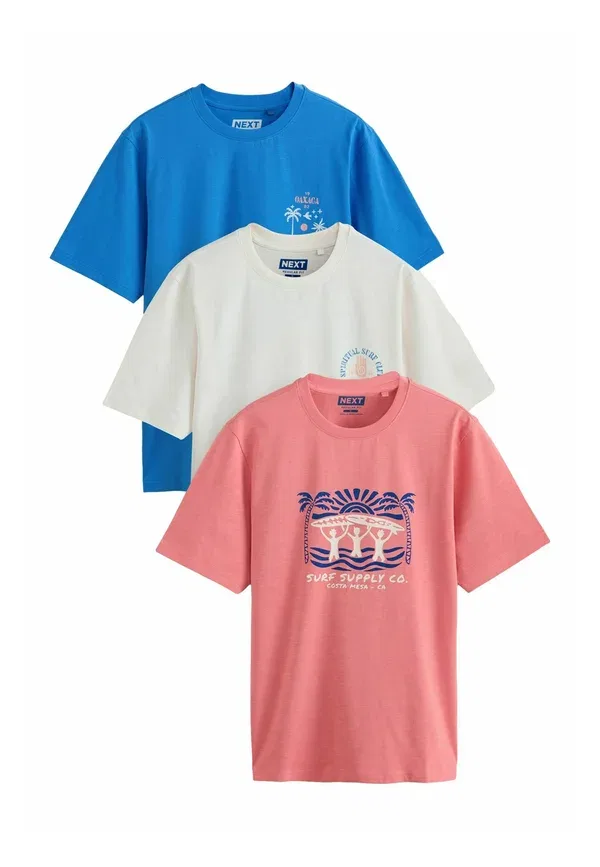 Футболки 3 шт с вышивкой Embroidery t-shirt 3 pack Next, White, Pink, белый/синий/розовый