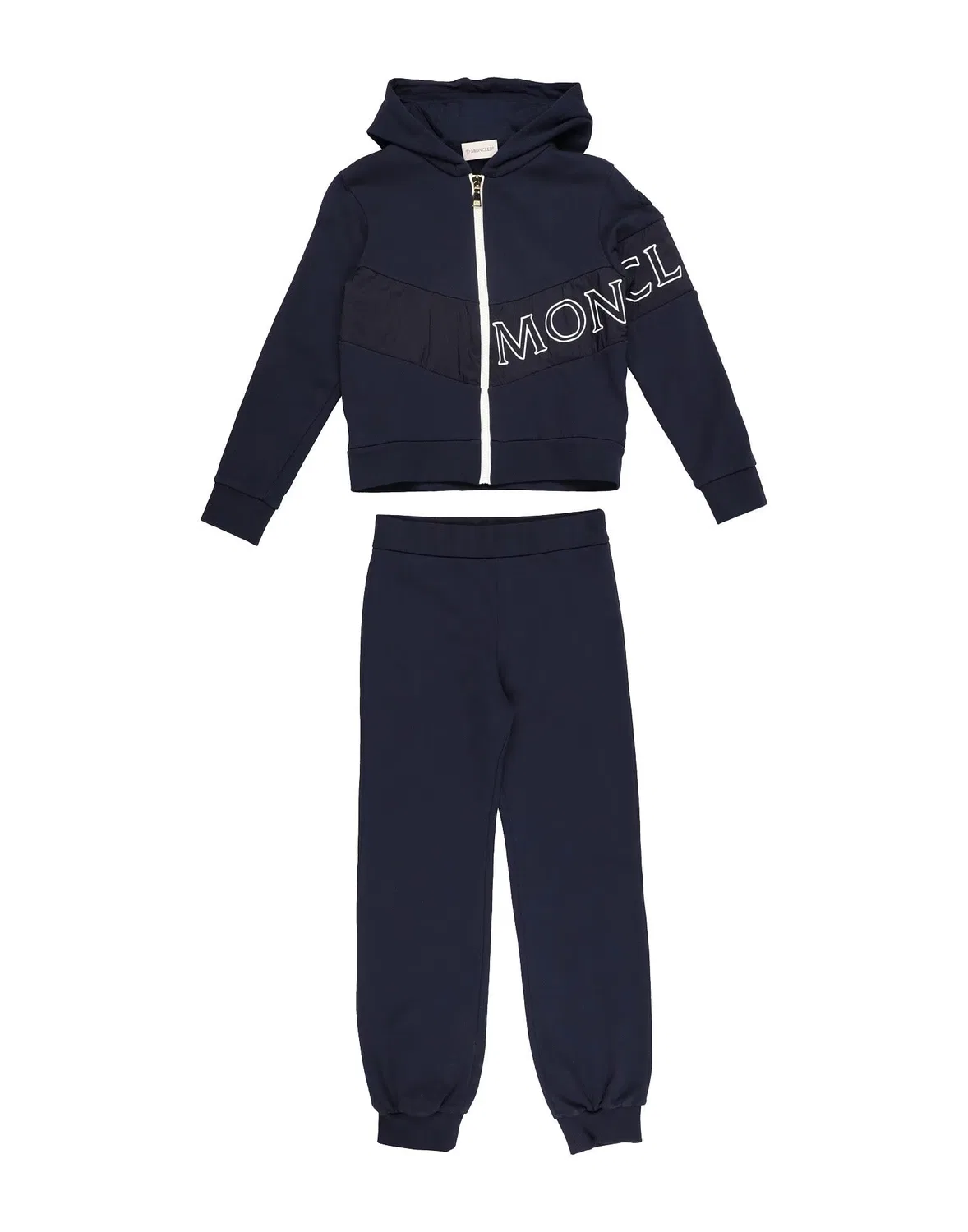 Детский спортивный костюм из французского терра с капюшоном Moncler, темно-синий