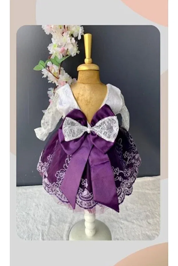 Детское платье кружевное для новорожденных девочек Wedding Dress Evening Dress Baby Birth Baby Shower Gift Biyan Collection, Purple — фото 4