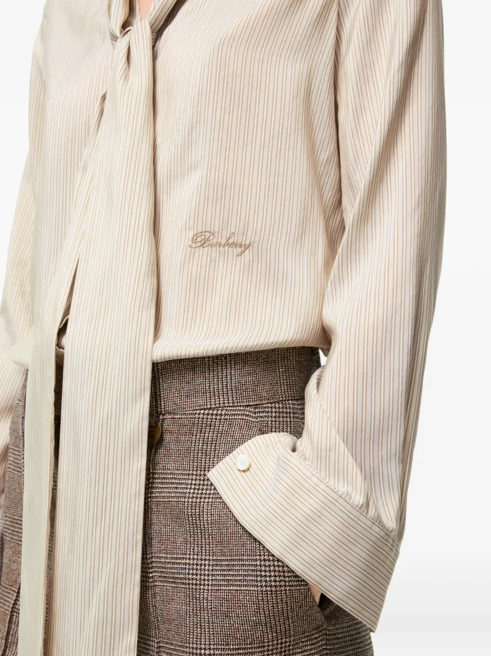 Блузка в полоску с шарфом Burberry, бежевый — фото 3
