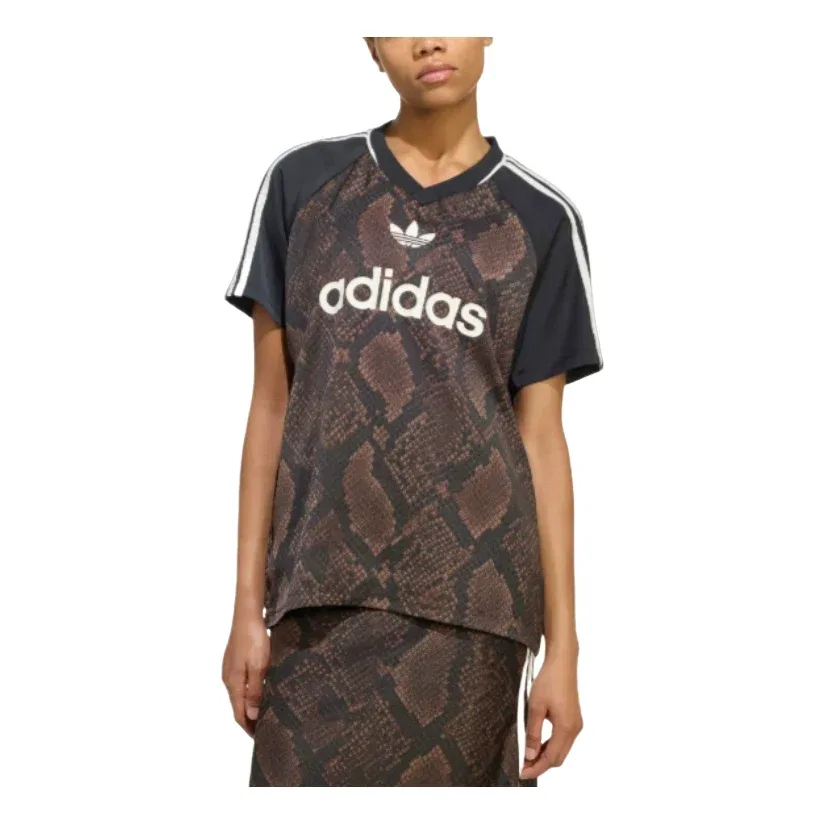 Женская футболка с принтом Snake Print Satin Jersey Adidas, коричневый