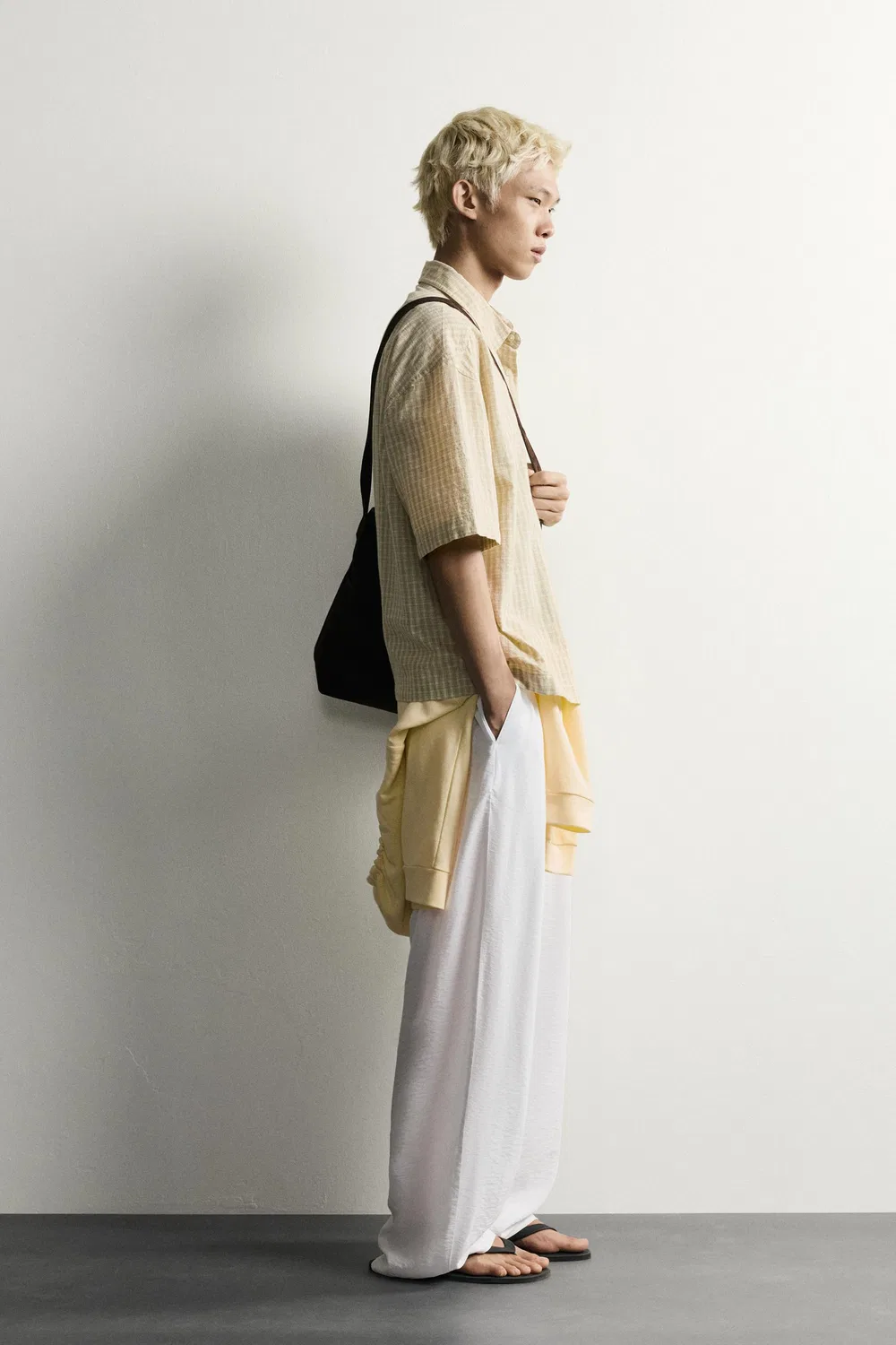 Рубашка в клетку свободного кроя ZARA, White/Green — фото 4